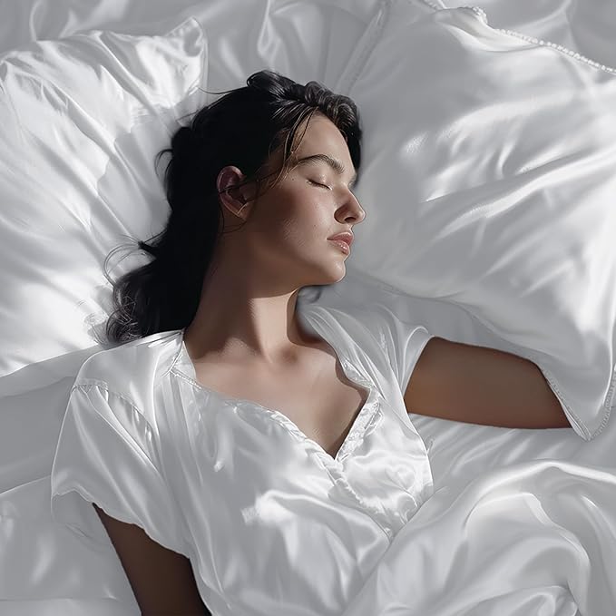 Stoa Paris Satin Bedsheets for Super King Size Bed 300TC Premium Bedsheet with 4 Pillow Covers Colour Vanilla White