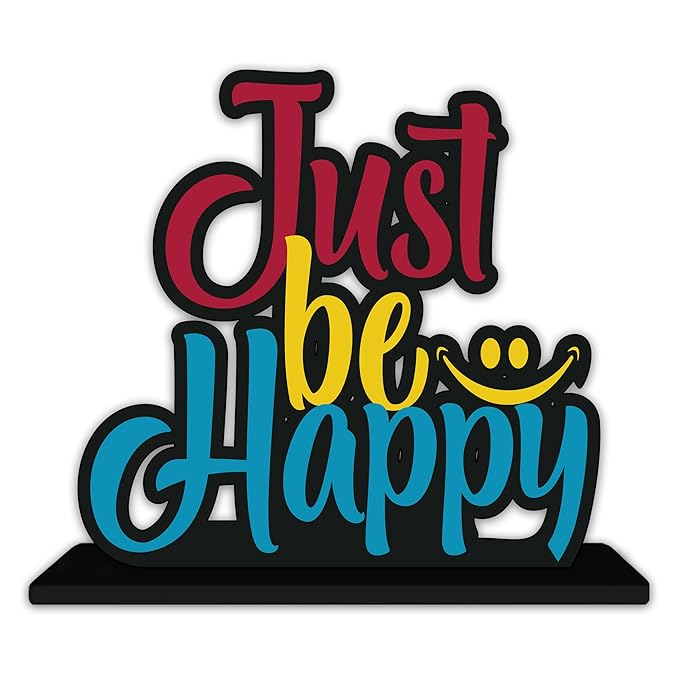 Artvibes Wooden Idols and Figurine Just Be Happy Quotes Table Decor for Office Desk Showpiece | Home Decoration Item