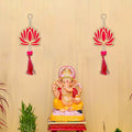 Wood Lotus Flower Decorative Wall Hanging Red and Golden