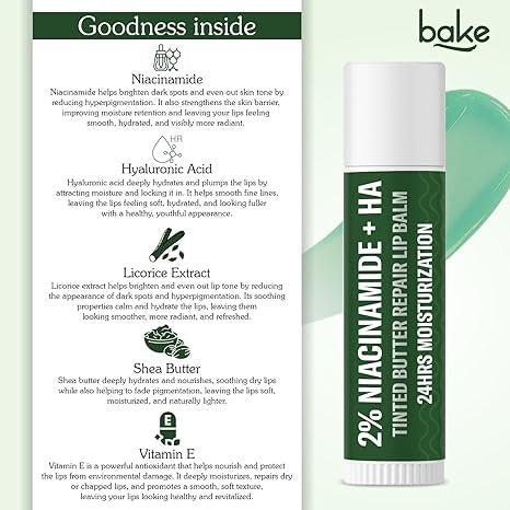 Bake 2% Niacinamide + Hyaluronc Acid Tinted Butter Brightening Lip Balm 24 Hour Moisturization - 5 gms