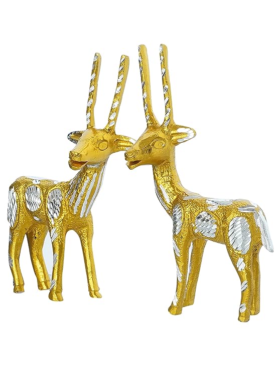 Ecraftindia Set of 2 Engraved Golden Deer Handcrafted Decorative Metal Figurine