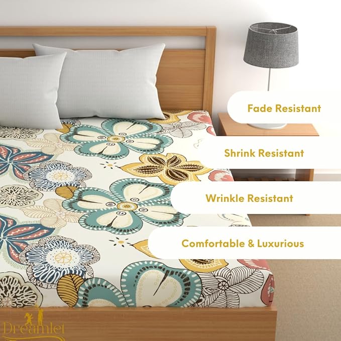 Dreamlet All Around Elastic Supersoft 210tc Premium Cotton Elastic Fitted Bedsheets With 2 King Size Pillow Covers | Mutlicolor