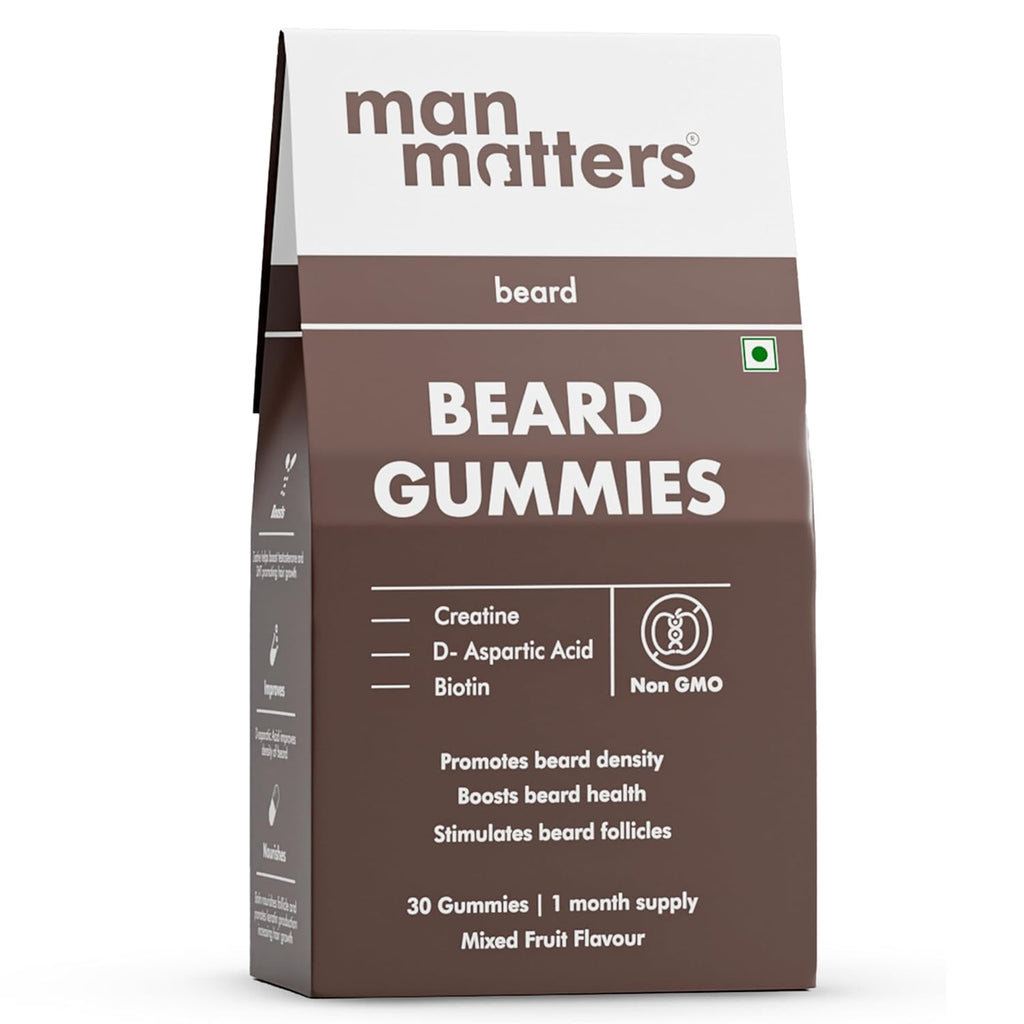 Man Matters Beard Gummies for Men | 30 Days Pack | Thicken Beard, Stimulates Beard Follicles & Improves Beard Density | Biotin, D-aspartic Acid & Creatine | Gelatin-Free,100% Veg
