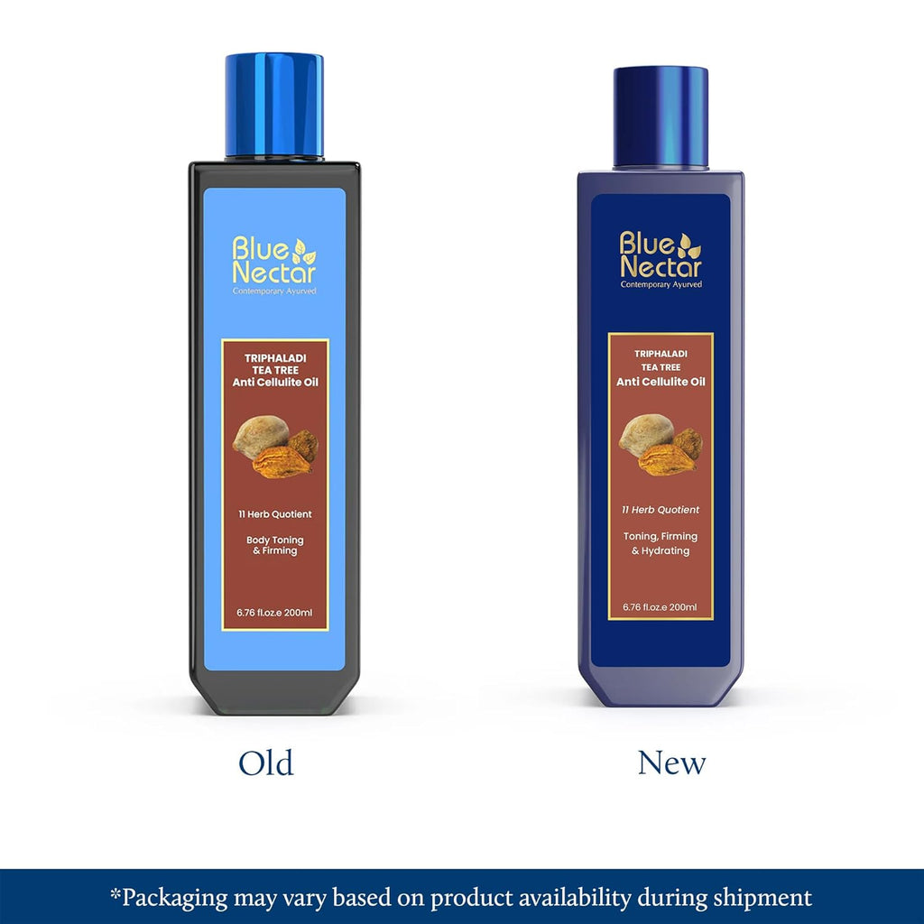 Blue Nectar Anti Cellulite Body Massage Oil with Ginger, Triphala & Tea Tree Essential Oil | Plant Based Body Oil for Women & Men for Skin Hydration (11 Herbs, 200ml)