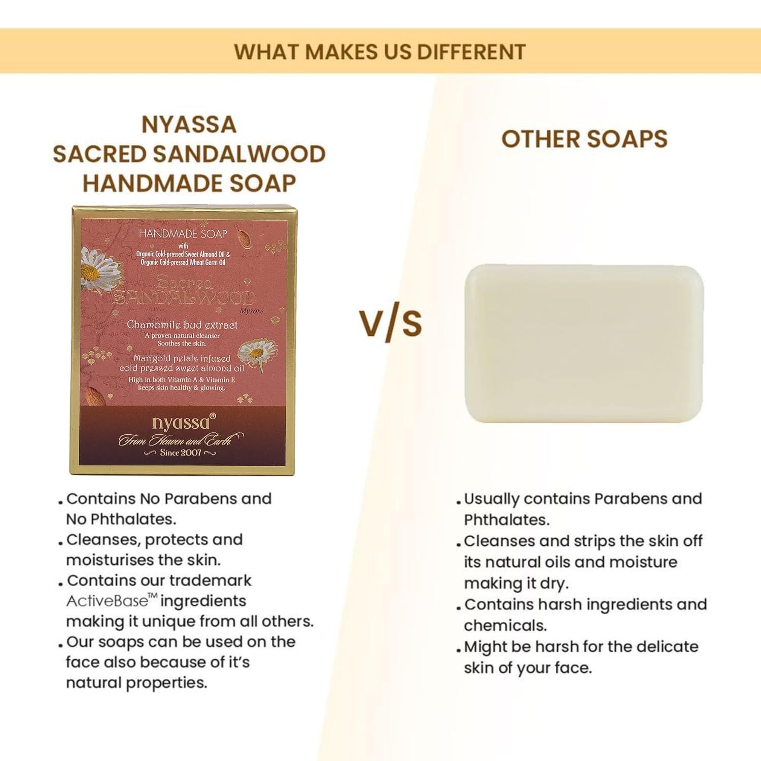 Nyassa Sacred Sandalwood Natural Bathing Handmade Soap - 150 Gms