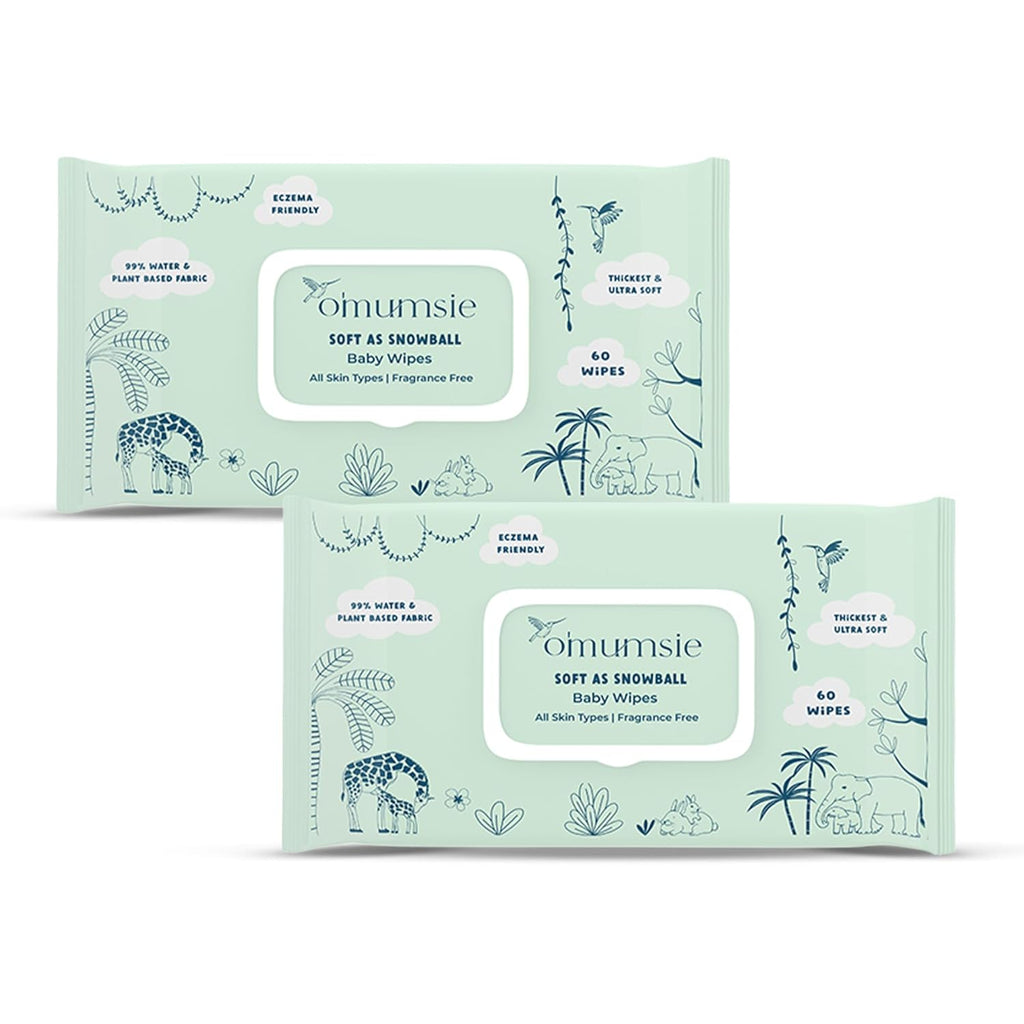 Omumsie Soft As Snow Ball Pure Water Baby Wipes - 60 pcs per pack (Pack of 2)