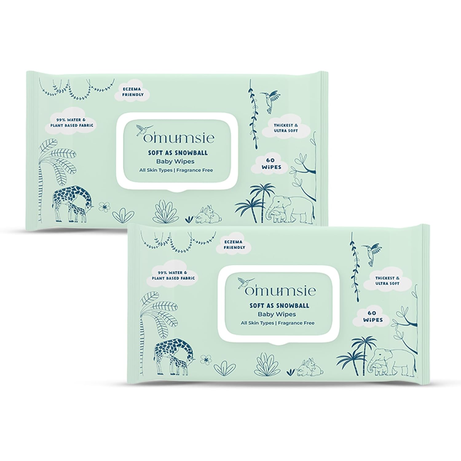 Omumsie Soft As Snow Ball Pure Water Baby Wipes - 60 pcs per pack (Pack of 2)
