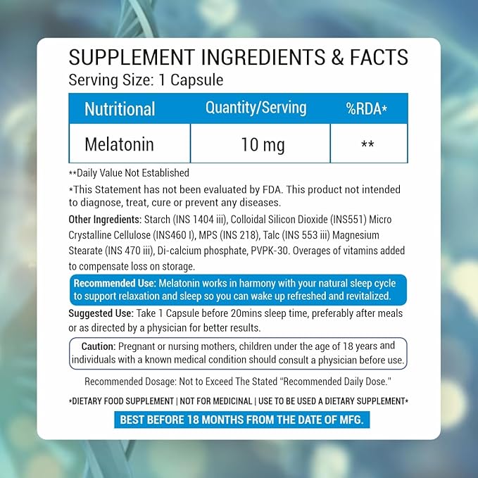 Prasatti Herbal Organic Plant Based Melatonin 10 Mg Capsules  60 Veg Caps