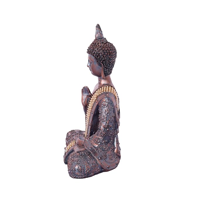 Ecraftindia Handcrafted Meditating Lord Buddha Polyresin Idol | Brown