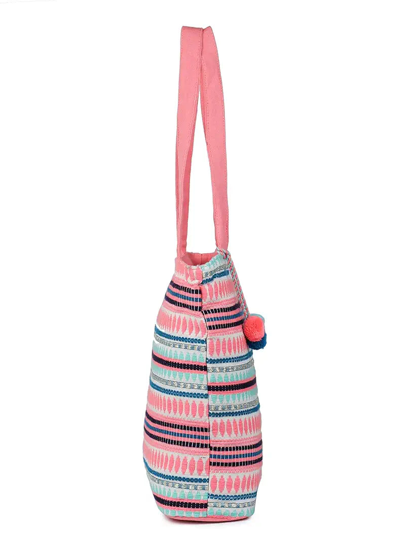 K London Alii And Aliizey Tote Bag For Women With Zip Bag Colour Peach Cream-Teal