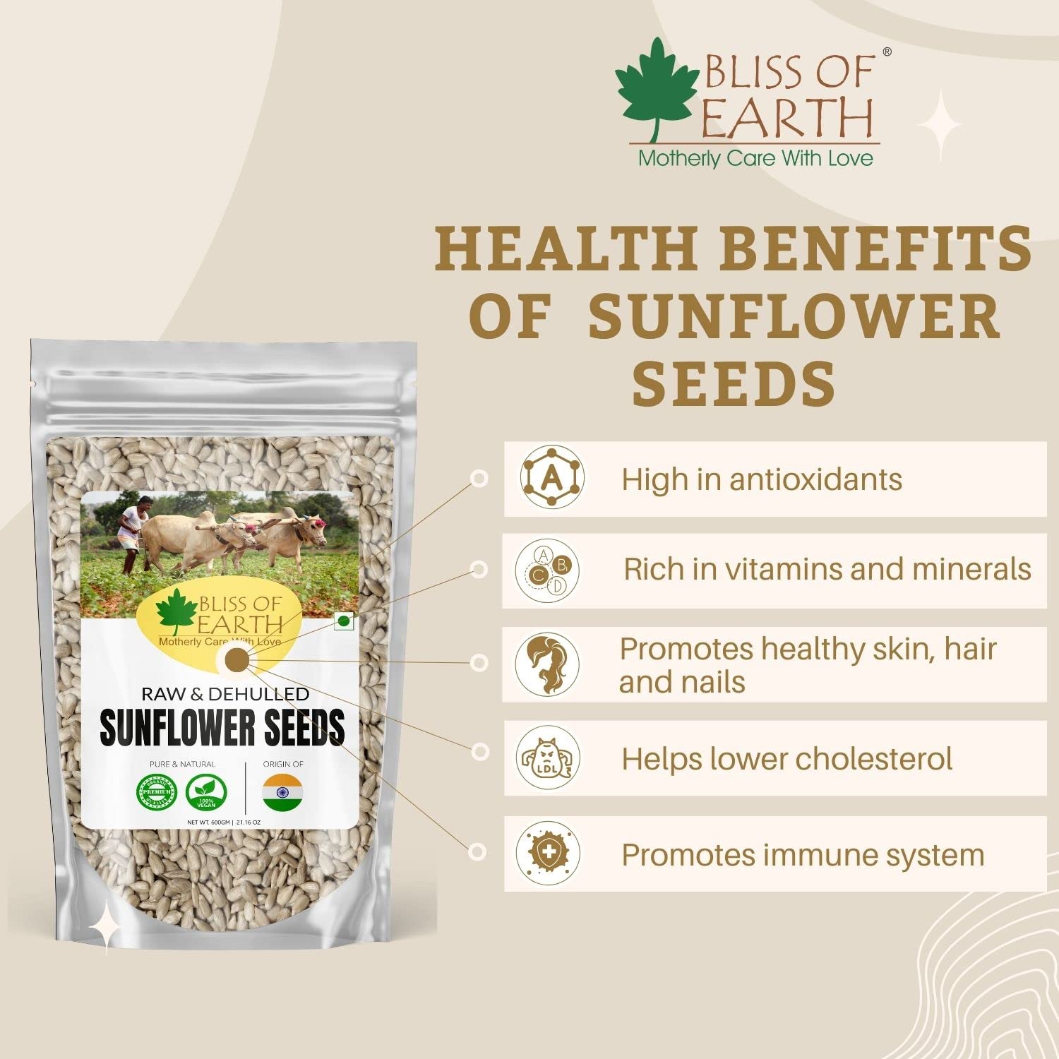 Bliss of Earth Dehulled Sunflower Seeds 500gm For Eating & Weight Loss, Naturally Organic Superfood