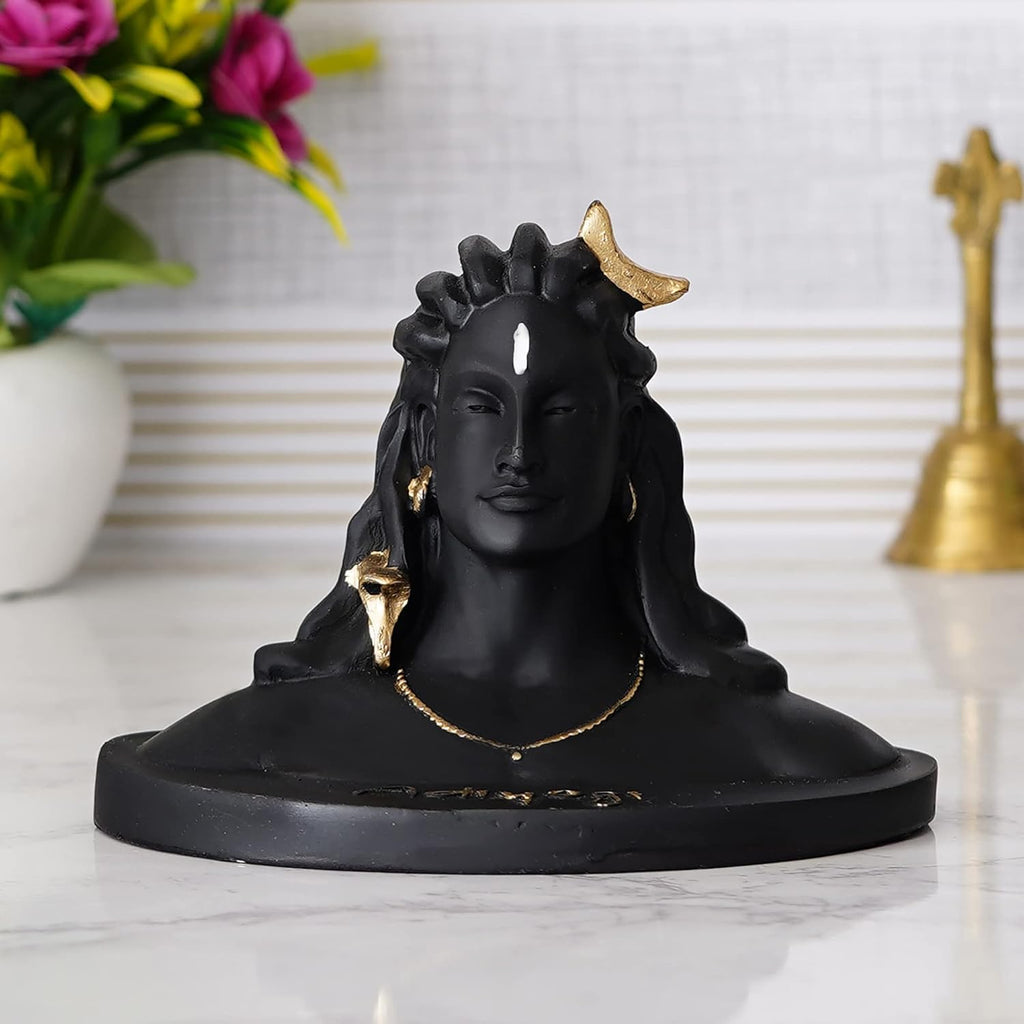 Ecraftindia Black Resin Handcrafted Adiyogi Shiva Statue for Car Dashboard | Lord Shiva Idol for Home Office