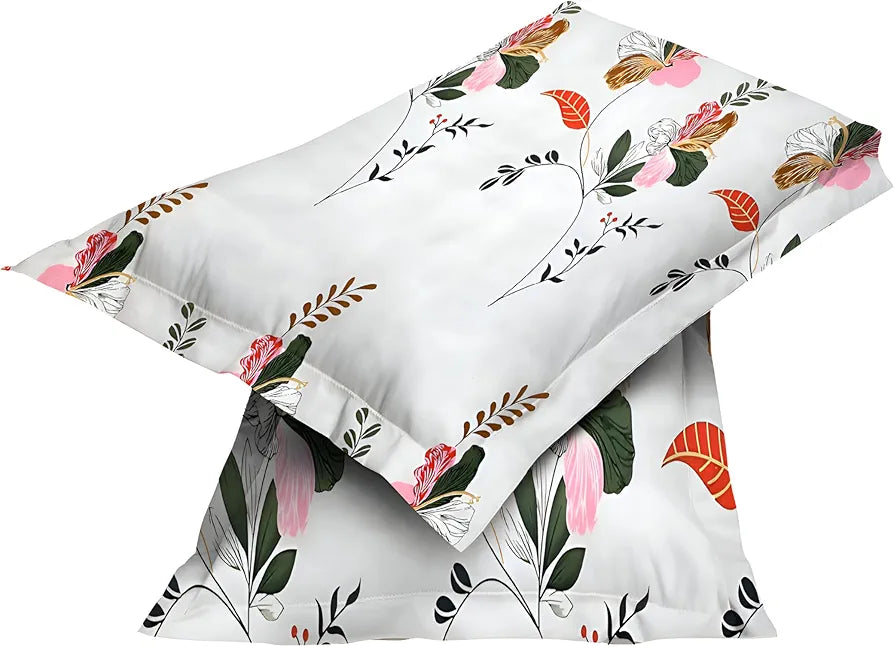 Starnstyle Polycotton 220 TC Floral Printed King Size Double Bedsheet with 2 Pillow Covers Multid