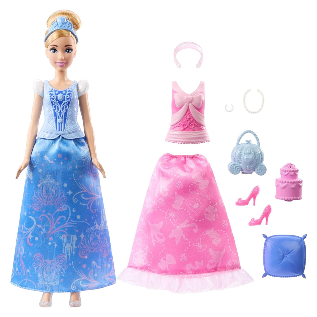 Mattel Disney Princess 2-in-1 Stories Cinderella Fashion Doll with 2 Snap-On Bodices 2 Skirts