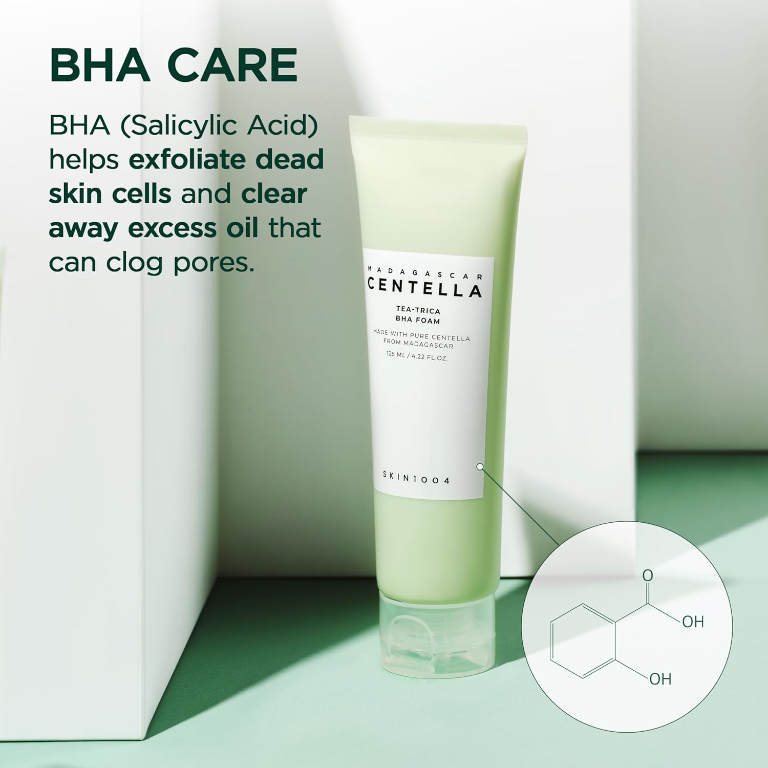 SKIN1004 Madagascar Centella Teaâ€‘Trica BHA Foam Cleanser | Gentle Exfoliating Face Wash, 125â€¯ml