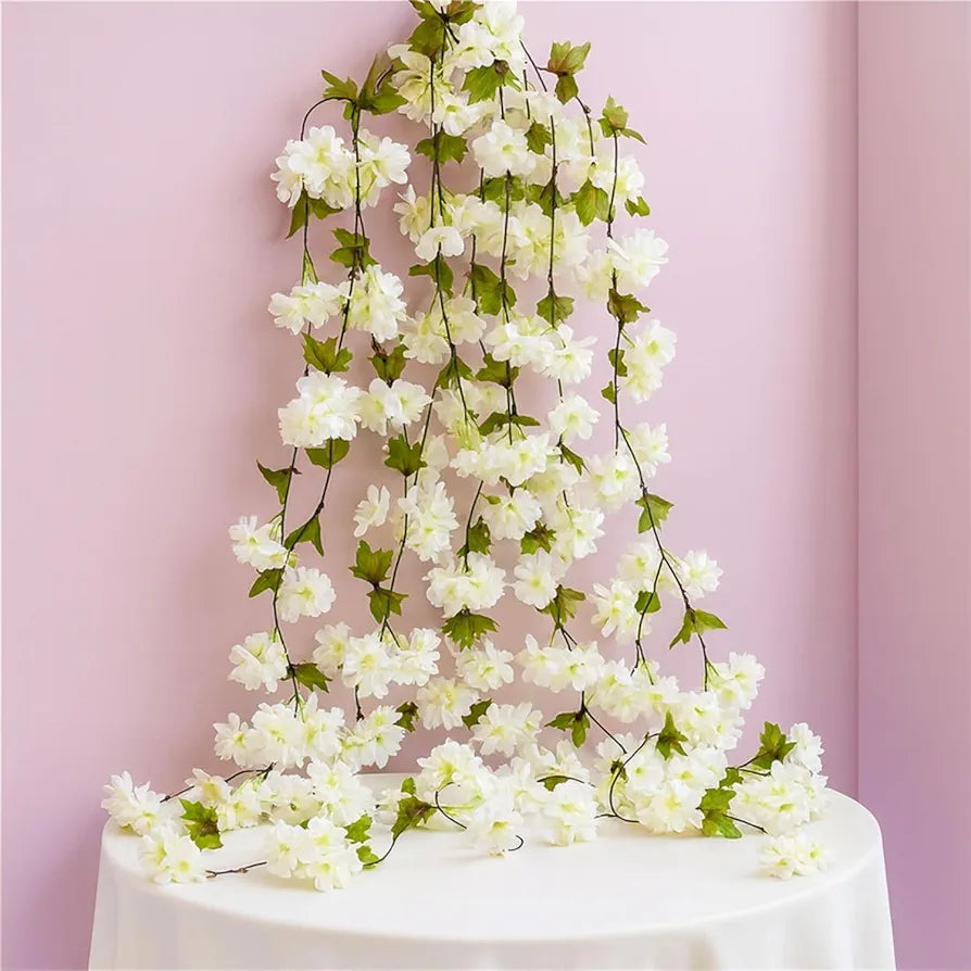 Artificial Cherry Blossom Rattan Flowers Vine White