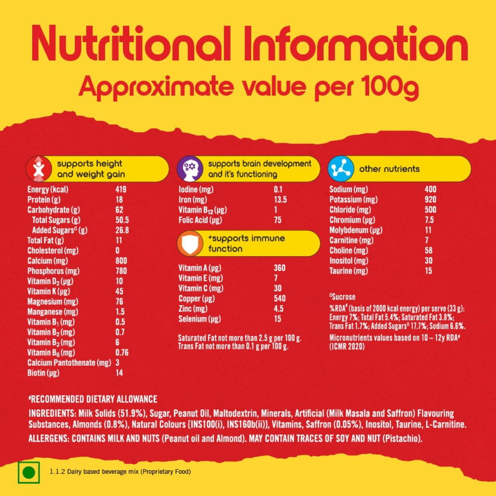 Complan Nutrition Drink Powder for Children Kesar Badam Flavour - 500 gms Carton