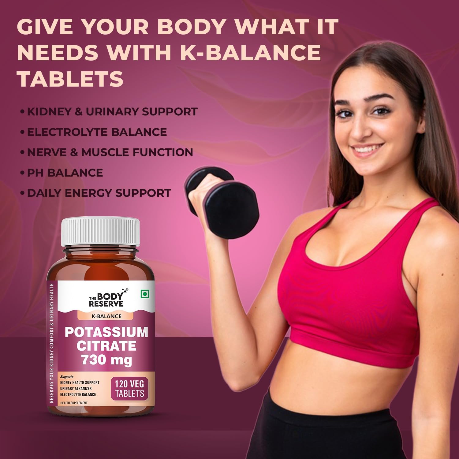 The Body Reserve Potassium Citrate Tablets-120, Potassium supplements for healthy kidney function pH Balance Boosts Electrolyte Levels for Hydration & wellness