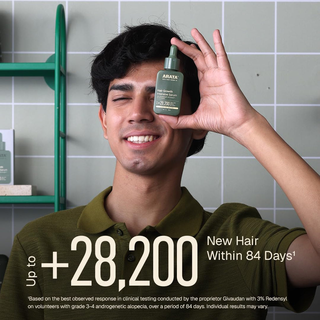 Arata Hair Growth Serum 3% Redensyl, 3% Procapil & 5% Kopexil Infused with Coffee, Onion & Rice Water | Boosts New Growth & Controls Hairfall | Hair Growth Serum for Scalp | Clinically Proven | Derma Tested | For Men & Women | 30ml