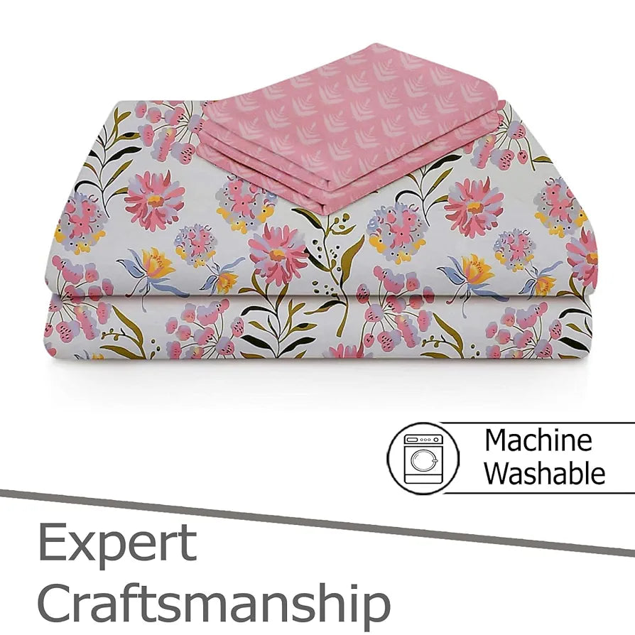 Fresh From Loom Microfiber Soft Cotton Bedsheet for Single Bed Bedsheet for Single Bed 200 TC Hypoallergenic Bed Sheet with 1 Pillow Cover Pink White