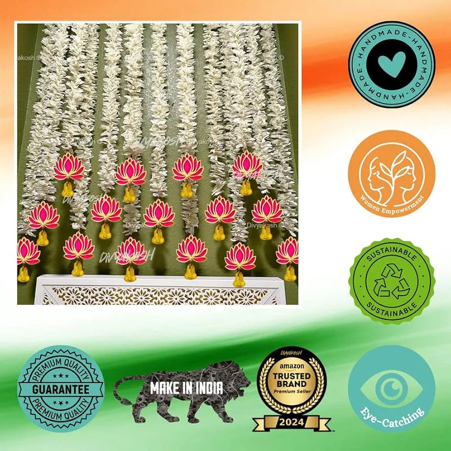 Lotus Hanging White Artificial Flowers 5 Strings Floral Wall Hangings Lotus W/ Bell Style 5 Ft Each-152.4 Cm