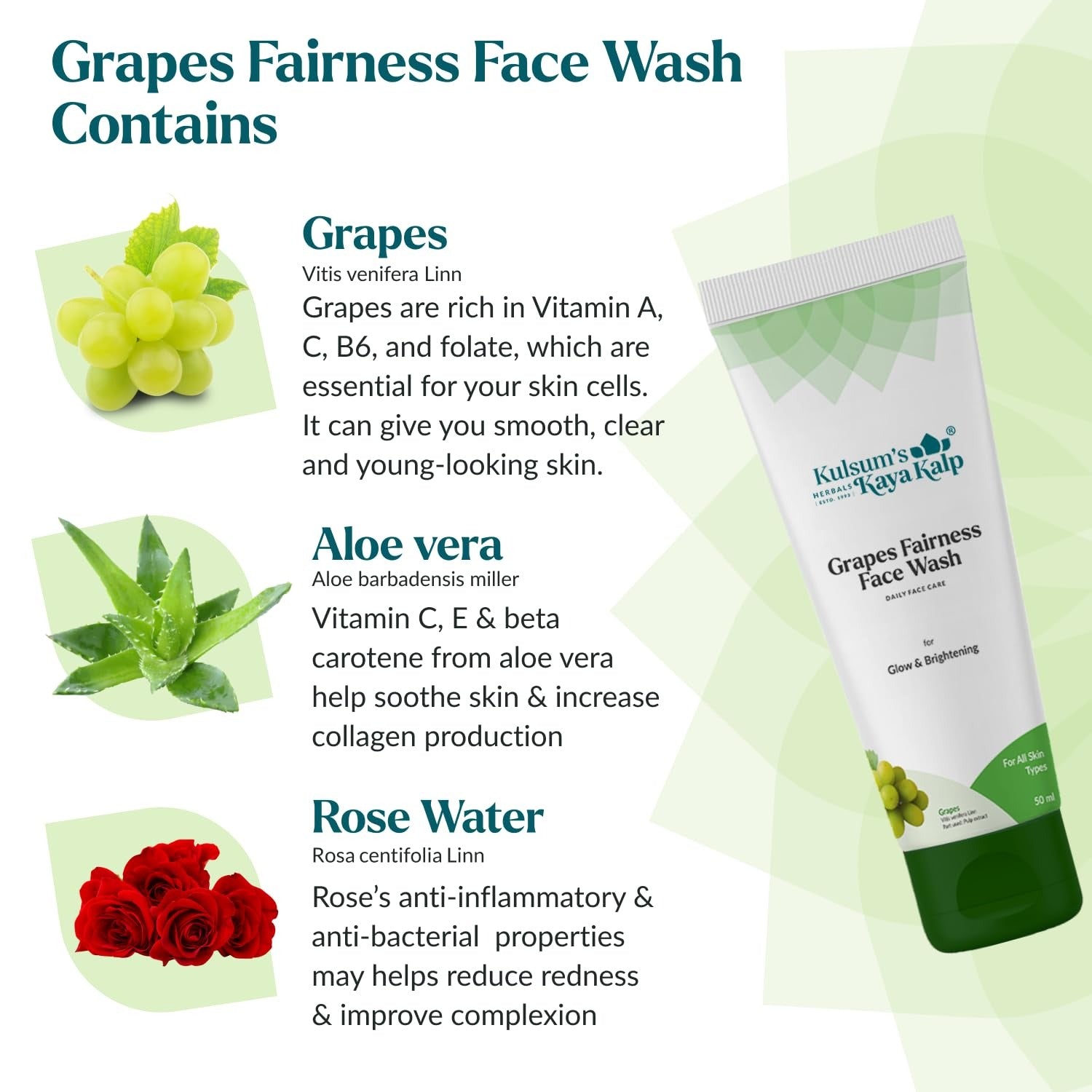 Kulsum's Kaya Kalp Herbals Grapes Fairness Face Wash - 100 ml (Pack of 2)