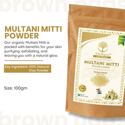 Wild Organic 100% Natural Multani Mitti Fuller Earth Powder - 100 gms