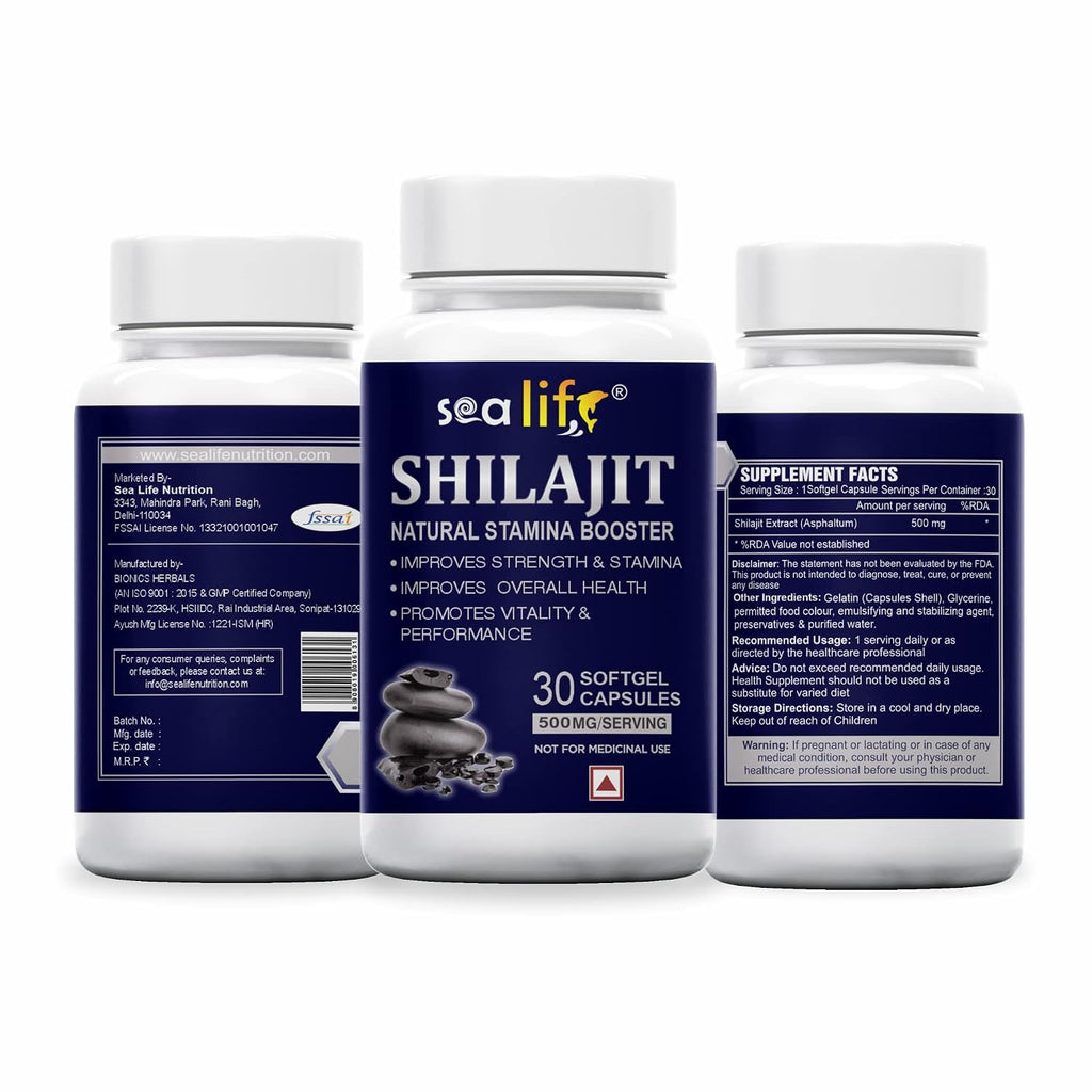 Sea Life Shilajit Softgel Capsules 500 mg | Pure Natural Shilajit Extract Capsules,Boost Immunity, strength & Energy, Supports Metabolism (30 Capsules) Pack of-1