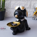 Ecraftindia Cute Balck Bull Dog Statue Sitting With Glasses and Headset Playing Whistle Decorative Animal Figurine