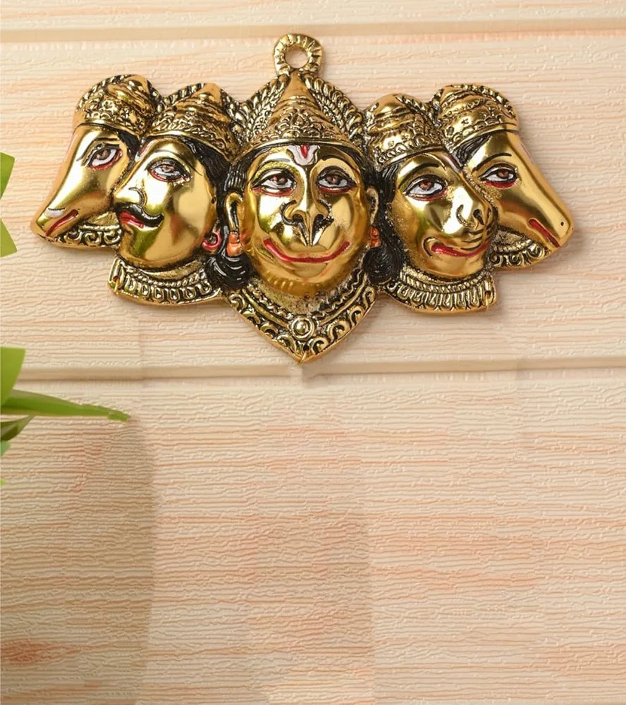 Chhariya Crafts Metal Panchmukhi Hanuman Ji Murti Bajrangbali Idol Wall Door Entrance Statue Protection From Evil Eye