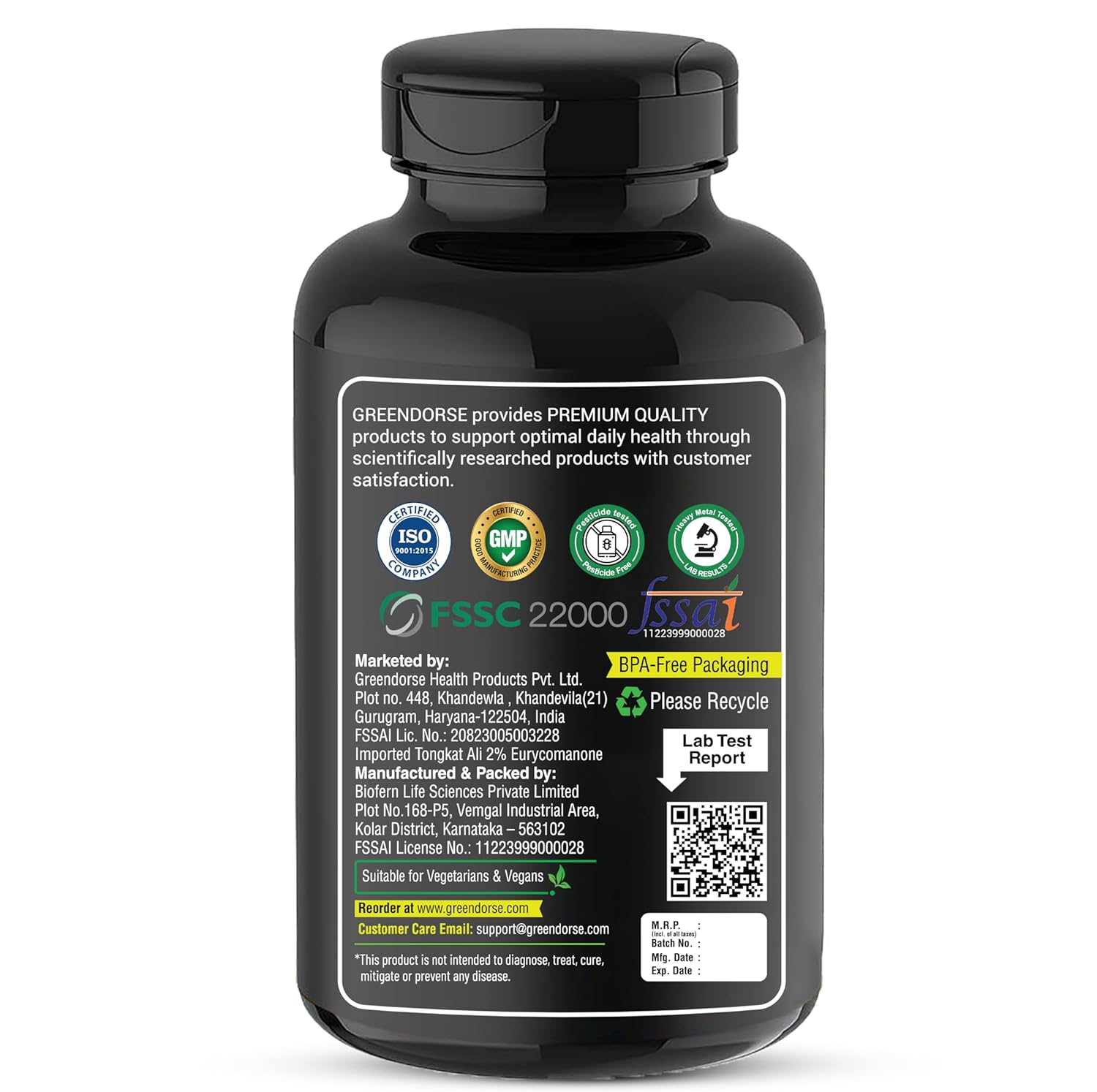 GREENDORSE Organic Tongkat Ali Extract Capsules | 2% Eurycomanone by HPTLC | Enhanced T level, Stamina and Stress tolerance, Veg Capsules-60