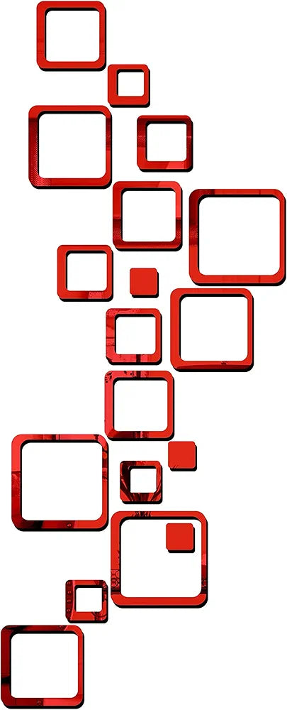 Bikri Kendra Ind Sun with 12 Square red Mirror Stickers for Wall Wall Decor Sticker