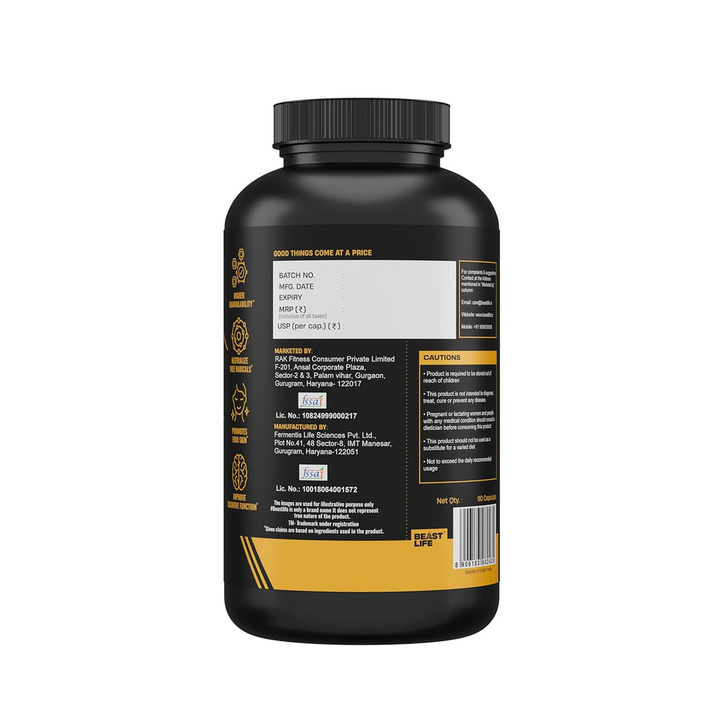 BeastLife Liposomal Vitamin C | Higher bioavailability | Neutralizes free radicals | Promotes firm skin Health | Improve cognitive function Immunity Support– Fast Absorption & Bioavailability | 60 Capsules