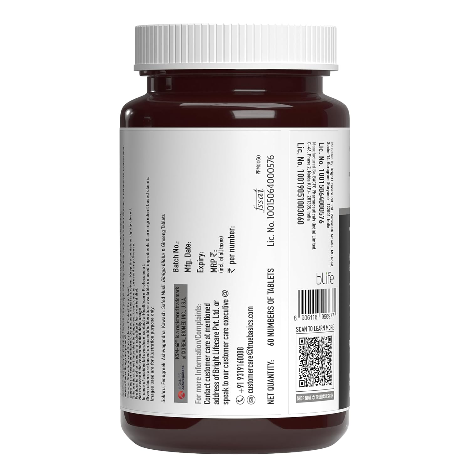 TrueBasics T-Boost, Testosterone Supplement for Men (60 Tablets) | With KSM 66 Ashwagandha, Safed Musli, Gokshura, & Ginseng | For Energy, Stamina & Muscle Strength