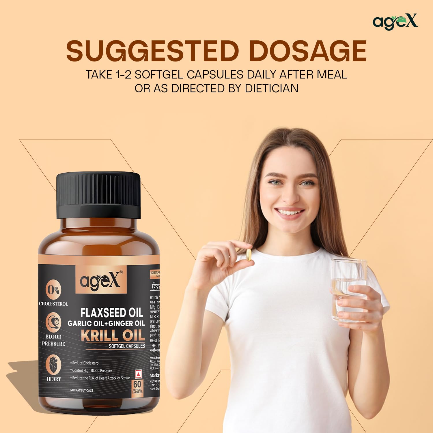 Flex Power Capsules: Flaxseed, Garlic, Ginger & Krill Oil - 60 Softgel Capsules | Nutritional Powerhouse for Vitality, Immunity, and Heart Health (Pack of 1)