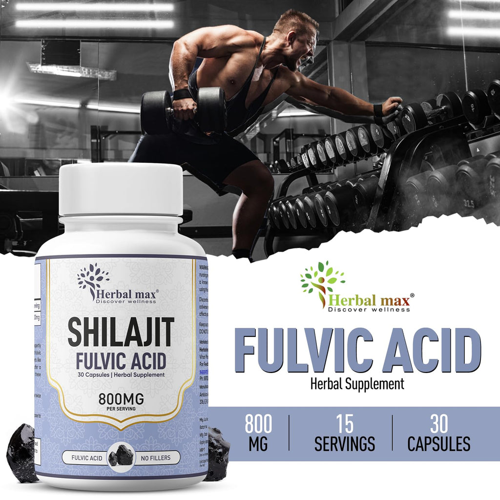 Herbal Max Shilajit 800mg Capsules â€“ Fulvic Acid Enriched Natural Supplement for Strength, Endurance, Energy & Immunity | Supports Men & Womenâ€™s Vitality