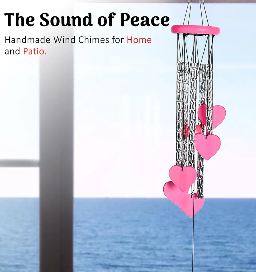 Hanging Wind Chimes for Home and Balcony Heart Shape Pink Wind Chime -018