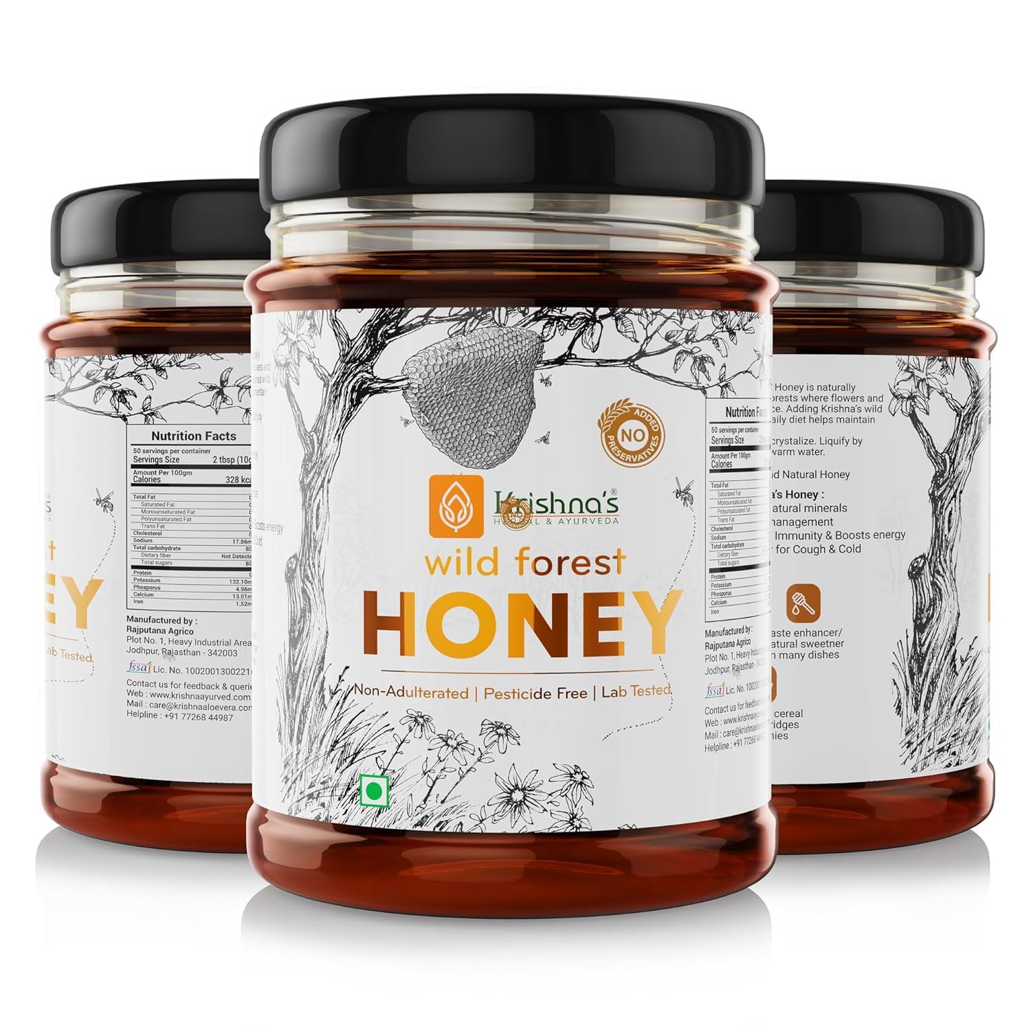Krishna's 100% Pure Wild Forest Honey - No Additives Or Preservatives - 200 g | Made with Classic Ayurvedic method | Highly Nutritious | Rich in Antioxidants