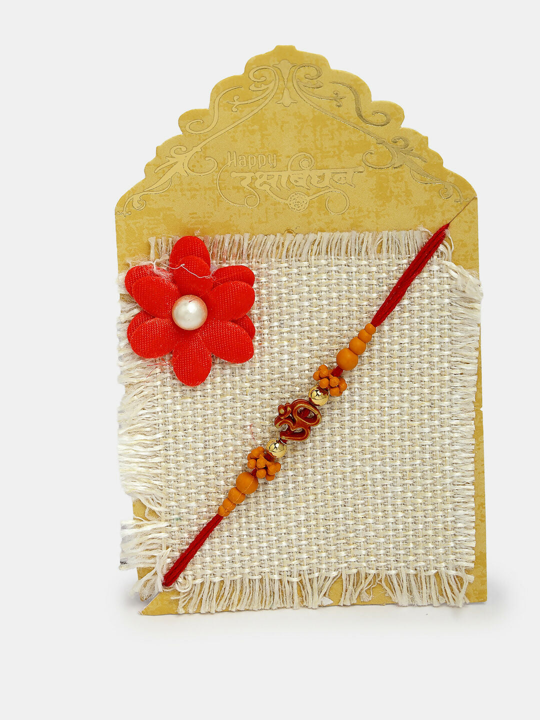 NVR Men Set of 2 Gold-Toned Ganesha Stone-Studded Rakhi With Roli Chawal