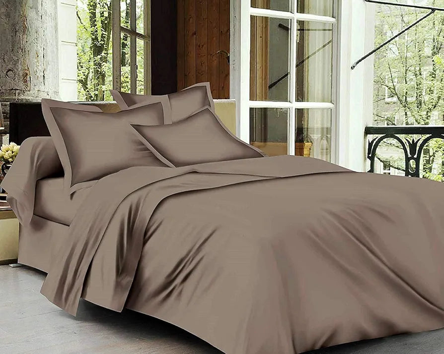 Trance Home Linen Zippered 100% Cotton 400 TC Plain Queen Size Duvet Cover Quilt Cover Blanket with 2 Pillow Covers Colour Brown Grey