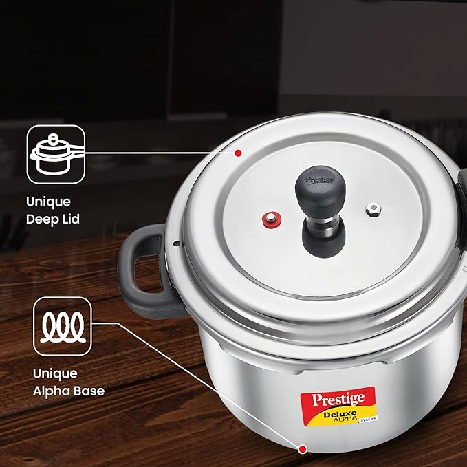 Prestige 4 Litres Svachh Deluxe Alpha Induction Base Outer Lid Stainless Steel Pressure Cooker