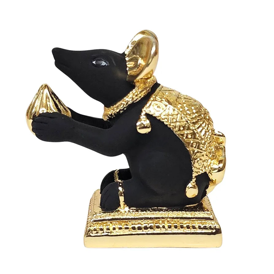 Gold Art India Gold-Plated Mushak  Mouse with Modak Black Terracotta Finish