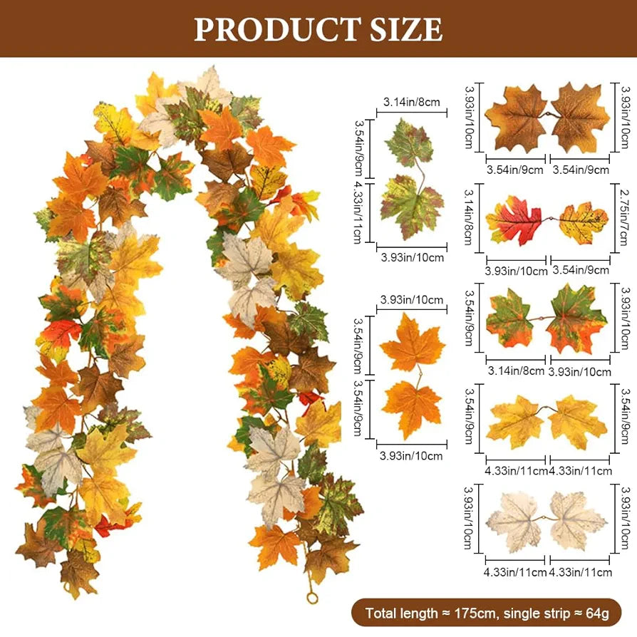 175CM/5.7FT Fall Leaves Garland Fall Garland for Mantel Artificial Maple Leaves Hanging Vine