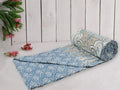 Trance Home Linen 100% Cotton Reversible Dohar Double Bed Size Jaipuri Printed Artisan Block Design Blanket Soft Lightweight Colour Nargis Blue