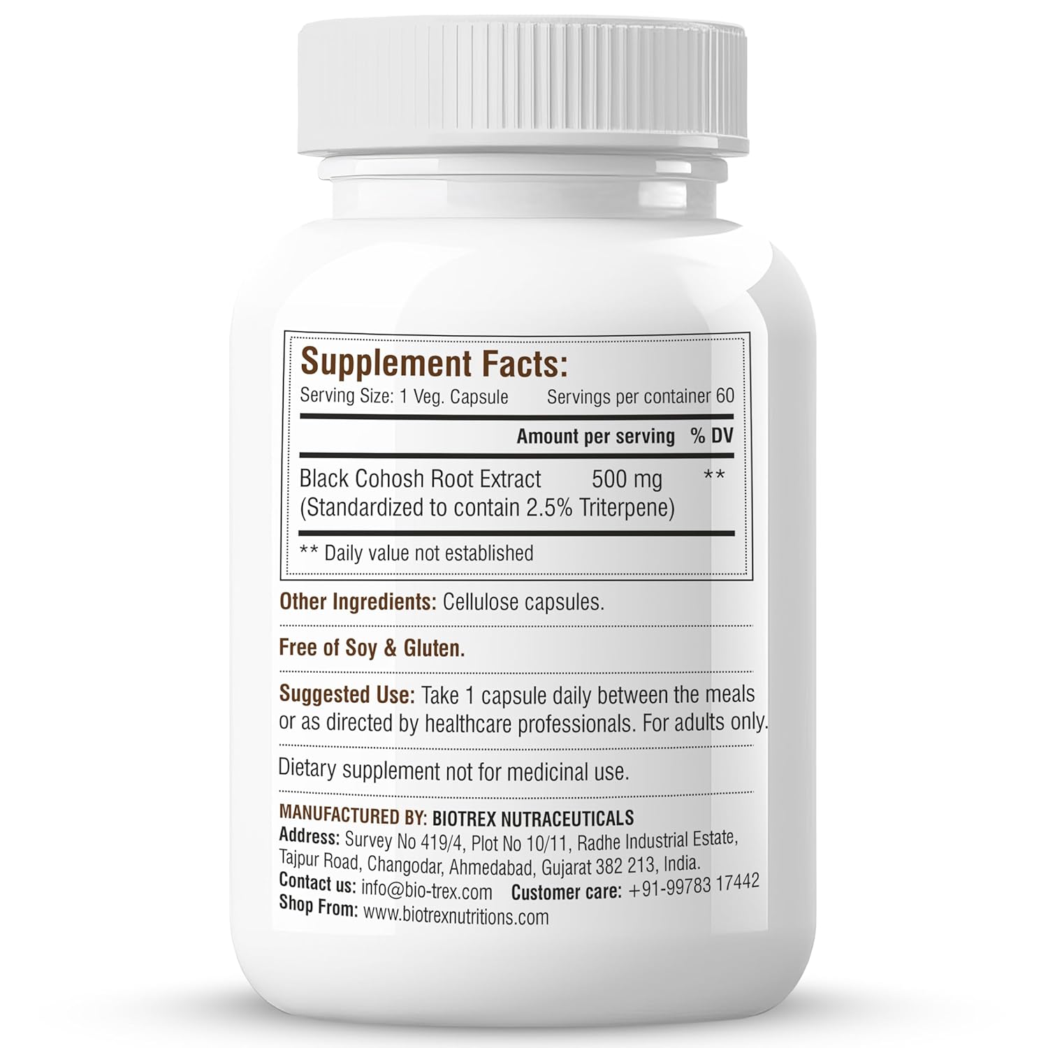 Biotrex Nutraceuticals Black Cohosh (10:1) 500mg | Supports Mood Balance & Hot Flashes | Overall Wellbeing & Bone Health | Non-GMO & Gluten Free | 60 Veg Capsule