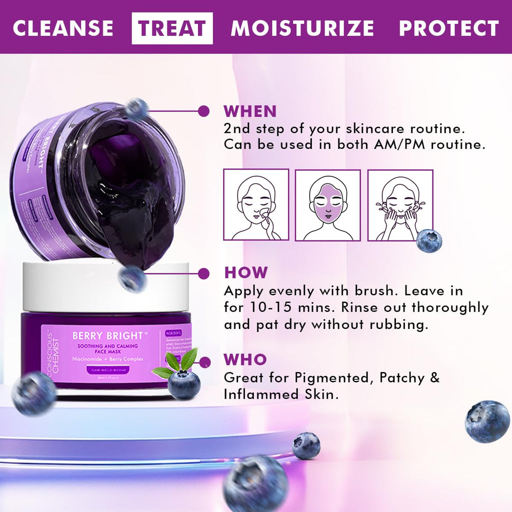 Conscious ChemistÂ® Berry Bright Pore Refining & Brightening Face Mask | For Bright and Clear Skin with Niacinamide & Berry Extracts | 50g