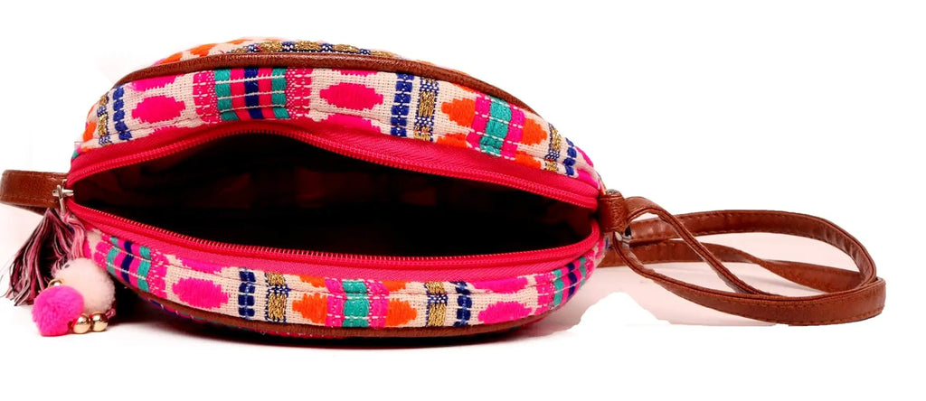 Astrid Handmade Macrame Flap Over Sling Bag For Girls And Women Colour Showy Purple Zigzag
