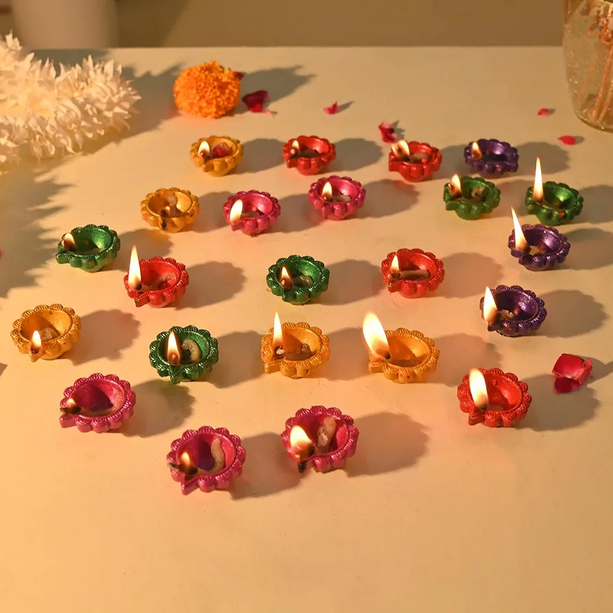 CraftVatika Clay Diya Set of 25 for Diwali Clay Mitti Diya Deepak Deepawali Diya Pack of 25