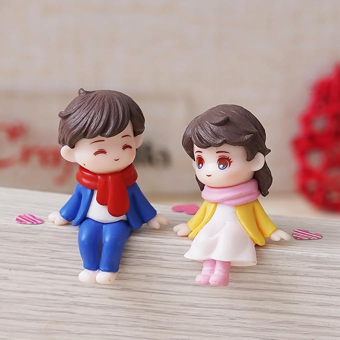 Ecraftindia Cute Boy and Girl Sitting Couple Statue Decorative Showpiece | Valentine Gift