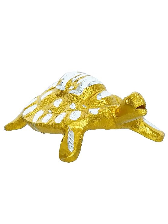 Ecraftindia Beautiful Golden Engraved Metal Feng Shui Tortoise Statue Decorative Showpiece